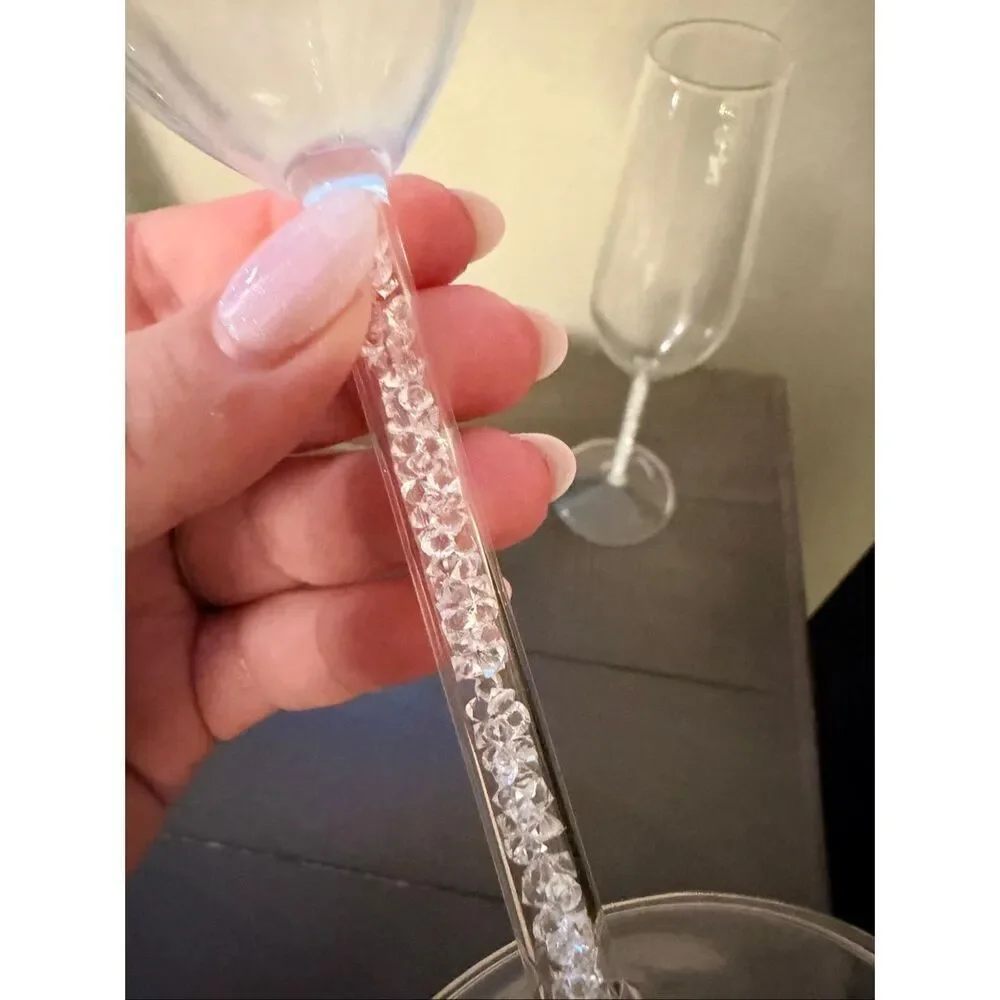 Z Gallerie glass Champagne Flutes Crystal Filled Stem Set of 2